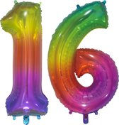 Folieballon 16 jaar Regenboog 76cm