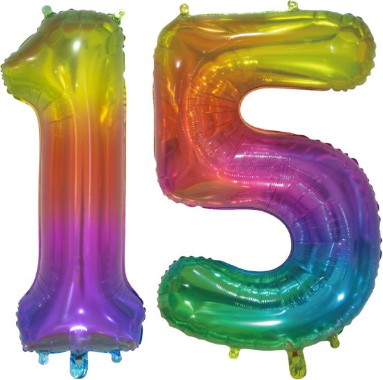 Folieballon 15 jaar Regenboog 76cm