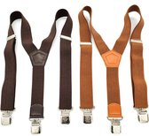 bretels heren - Bretels - bretels heren volwassenen - bretellen voor mannen - 3 clips - bretels heren met brede clip 2 Stuks - 1 x Bruin, 1 x Camel