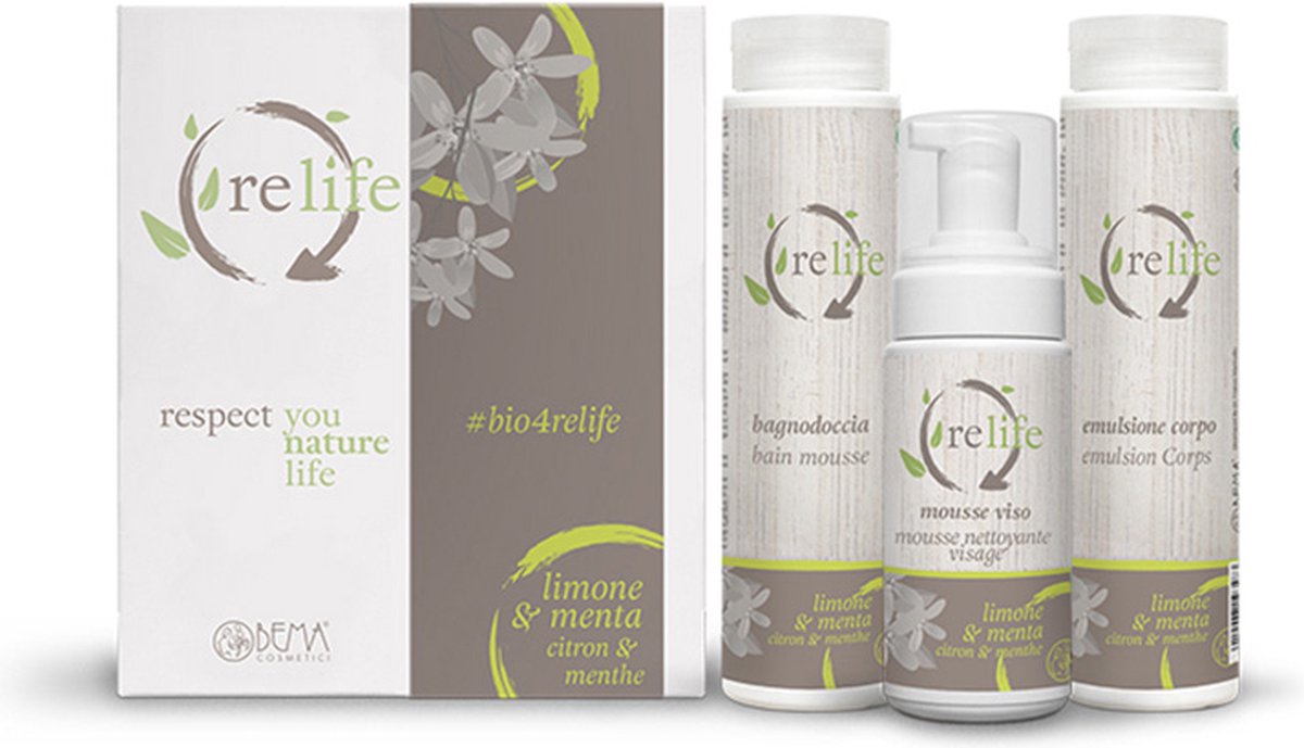 ReLife Gift Box ReLife Lemon and Mint: Shower gel + Body Emulsion + Mousse - bioeco-vegan