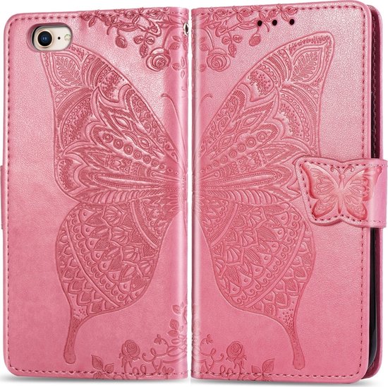 Coque Apple iPhone SE (2022) - Mobigear - Série Butterfly - Bookcase en similicuir - Rose - Coque adaptée pour Apple iPhone SE (2022)