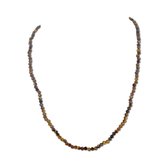 Silventi 9SIL-22449 Edelsteentjes Kralenketting - Dames - Tijgeroog - 3 mm - Zilver Slot - 40 + 5 cm - Bruin - Gold Plated (Verguld/Goud op Zilver)