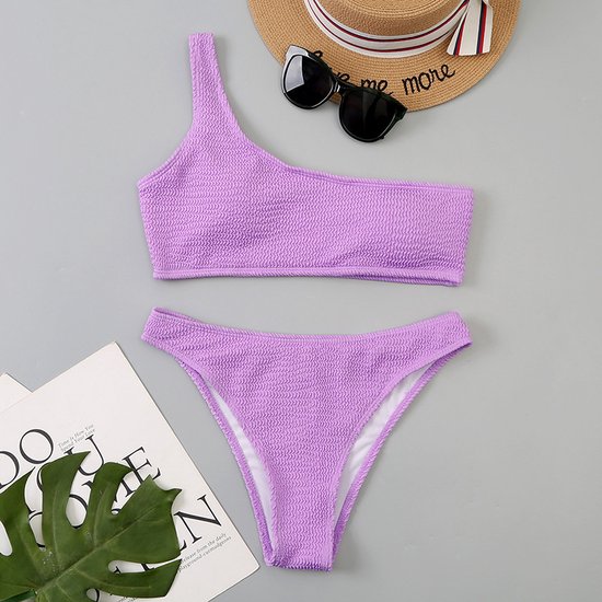 Bikini Une Épaule 2 Pièces - Violet Ondulé - Set Bikini - Été 2022 - Taille M