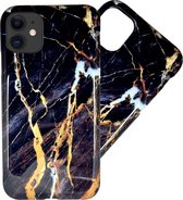 Luxe Hoesje Geschikt Voor iPhone 11 - Siliconen Marmer Hoesje - Zwart/Goud