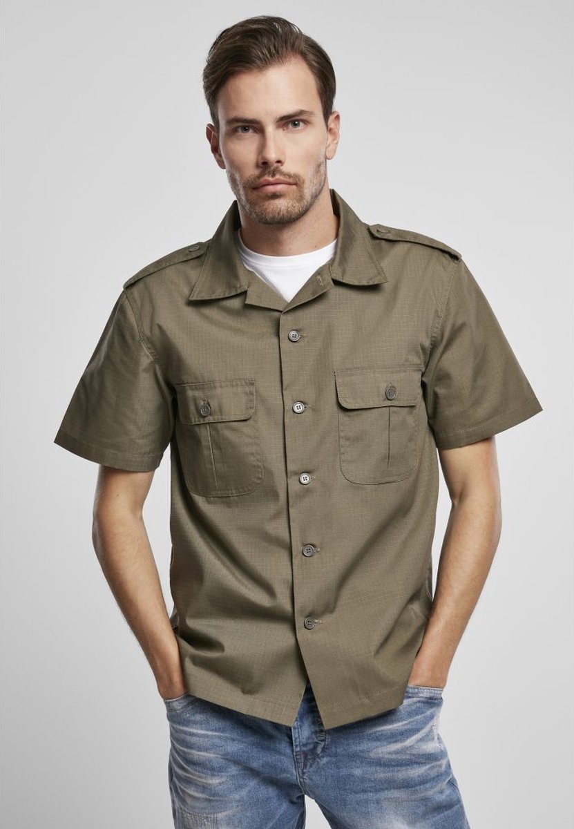 Urban Classics Overhemd -5XL- US Hemd Ripstop 1/2 Groen
