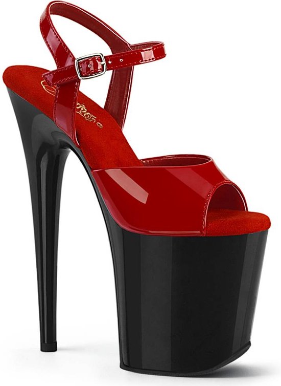 Pleaser - FLAMINGO-809 Sandaal met enkelband, Paaldans schoenen - US 7 - 37 Shoes - Rood/Zwart