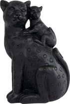 Sculptuur "Leopard with cub" zwart polystone 13x9x15cm
