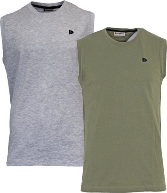 Donnay T-shirt zonder mouw - 2 Pack - Tanktop - Sportshirt - Heren - Maat 3XL - Grey-marl & Army