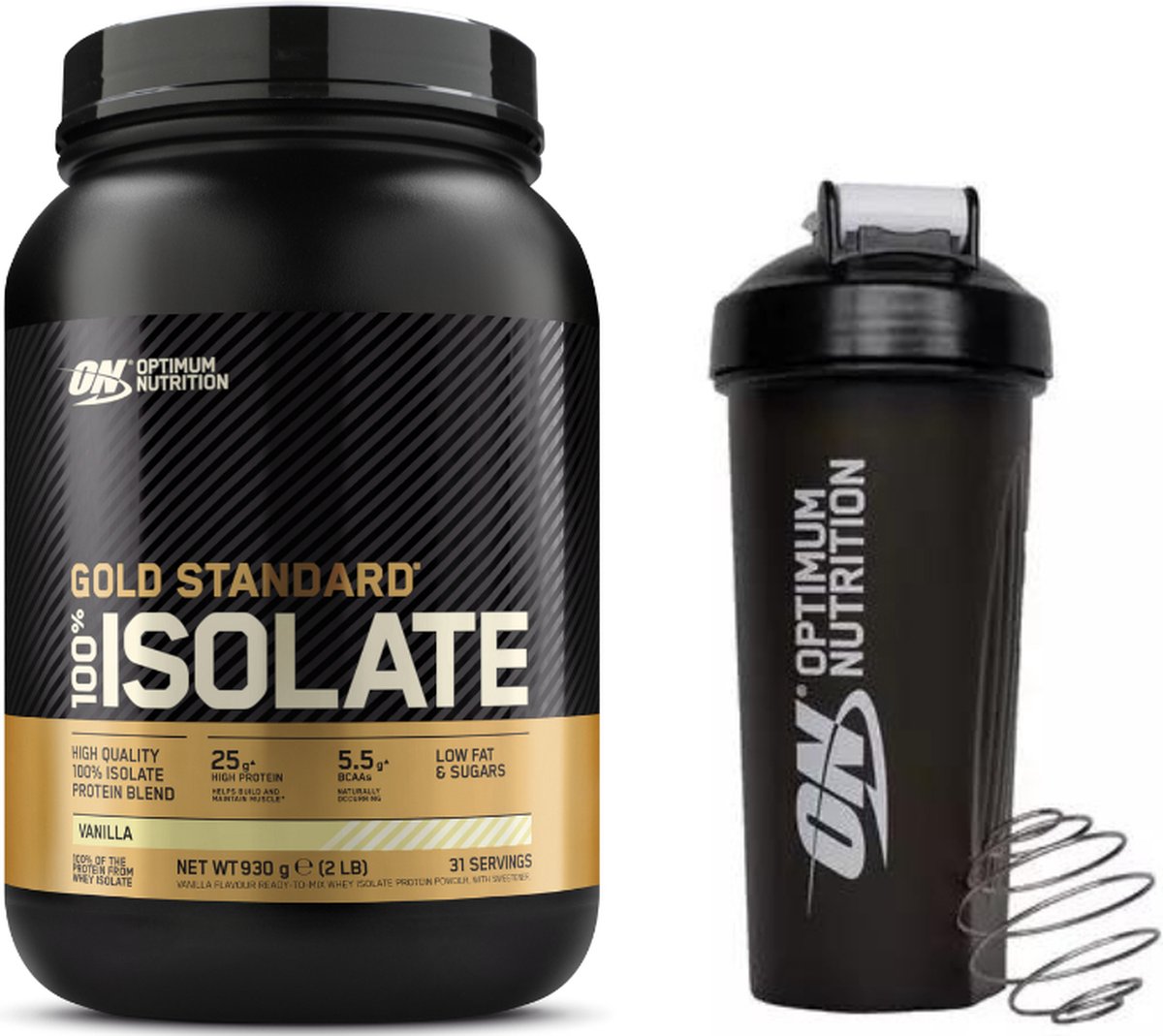 Optimum Nutrition Gold Standard 100% Isolate Bundel - Vanille Whey Protein Isolaat + ON shakebeker - 930 gram (31 shakes)