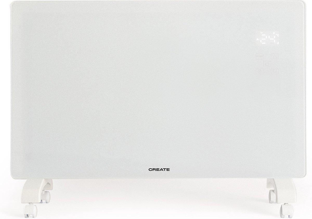 CREATE WARM CRYSTAL 2000W Wifi - glazen stralingsconvector - Op wielen - WIFI - 2 vermogens - Wit