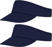 2x stuks navy blauwe zonneklep pet voor volwassenen - Katoenen verstelbare navy blauwe zonnekleppen - Dames/heren