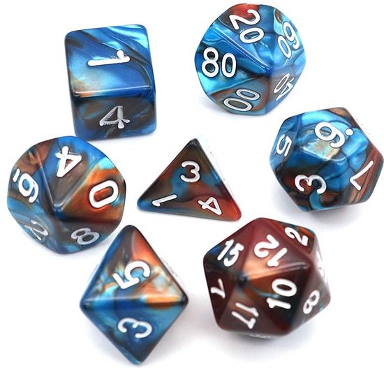 D&D dice set - DnD dobbelstenen set Orange & Blue - Dungeons and Dragons dobbelstenen Inclusief velvet bewaarzakje