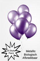 25 stuks Metallic Ballonnen Paars , 100 % Biologisch afbreekbaar, Verjaardag, Thema feest.