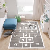 Tapiso Baby Vloerkleed Grijs Wit Teddybeer Modern Kinderkamer Tapijt Maat- 80x150