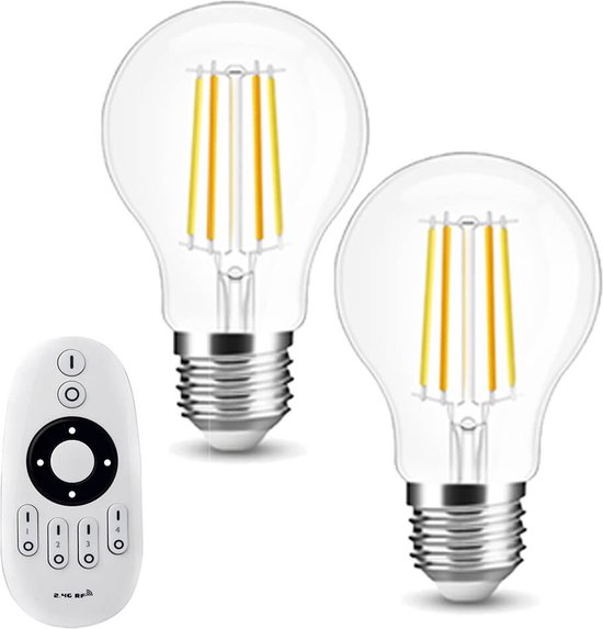 Milight Dual White 2 smart filament lampen met afstandsbediening - 7W - E27 fitting - A60 model - Smart lamp - Slimme verlichting