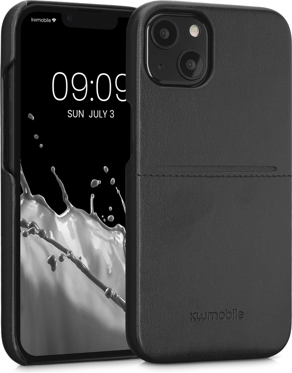 kwmobile Back cover voor Apple iPhone 13 - Telefoonhoesje in zwart - Hoesje met pasjeshouder - Hoes van imitatieleer en kunststof