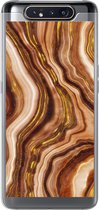 Geschikt voor Samsung Galaxy A80 hoesje - Marmer print - Gouden - Lijn - Siliconen Telefoonhoesje