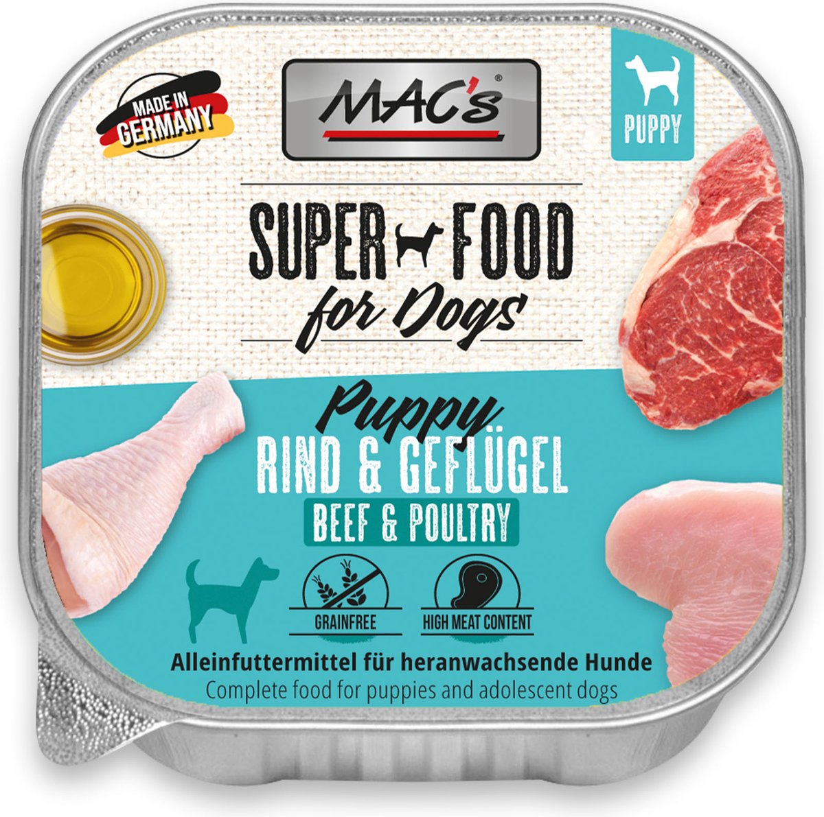 MACs MAC's puppyvoer rund & gevogelte 98,6% vers vlees 10 x 150g