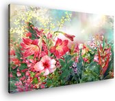 Canvas Schilderij Lente Veelkleurige Bloemen | 100 x 70 cm | Wanddecoratie