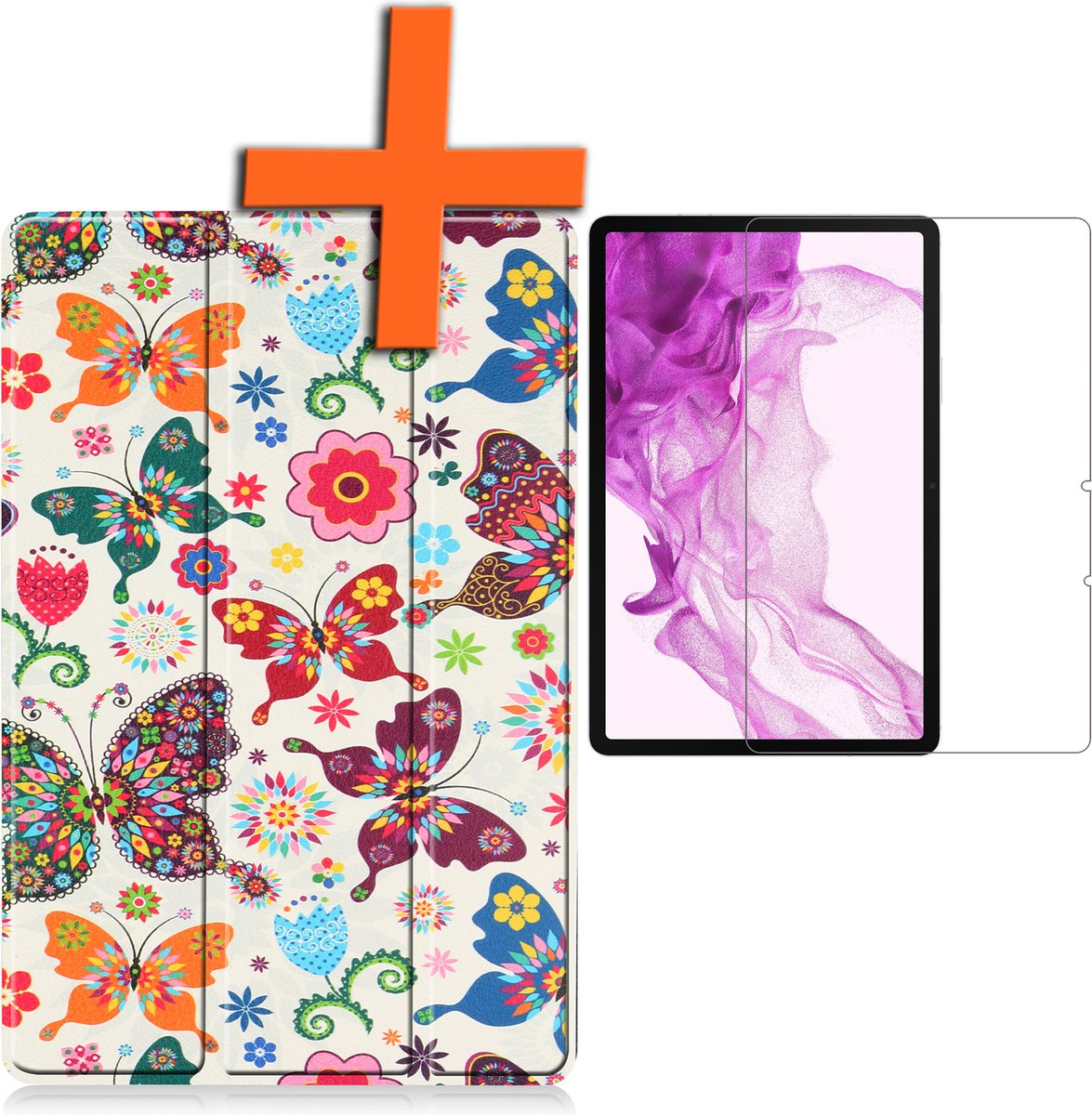 Hoesje - Geschikt voor Samsung Galaxy Tab S8 Plus - Met Screenprotector - Trifold Bookcase - Hard Cover - Hardcover Book Case - Tablet Hoes - Vlinders