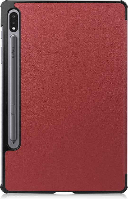 Hoesje - Geschikt voor Samsung Galaxy Tab S8 Plus - Met Screenprotector - Trifold Bookcase - Hard Cover - Hardcover Book Case - Tablet Hoes - Donkerrood