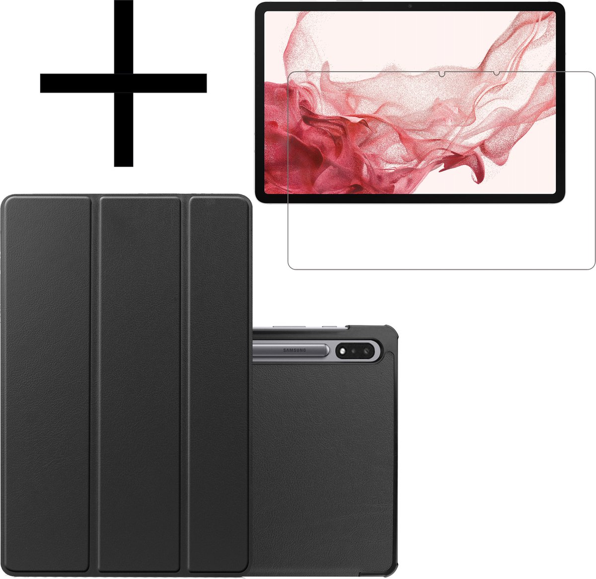 Hoesje Geschikt voor Samsung Galaxy Tab S8 Plus Hoesje Case Hard Cover Hoes Book Case Met Screenprotector - Zwart.