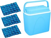 Voordelige flexibele blauwe koelbox 24 liter - 38 x 26 x 29 cm - met 3x flexibele koelelementen van 24 x 29 cm
