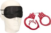 Bondage erotische set oogmasker en rode handboeien
