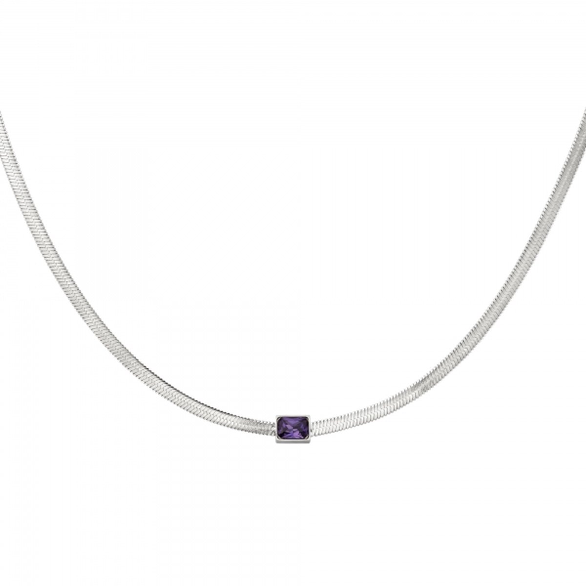 Ketting - Collier - Squared Beads - Zilverkleurig - Paars