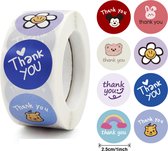 Thank you stickers - 500 stuks - 25 mm - Bedankt stickers - Small business packaging - Thank you stickers op rol - Sluitstickers - Sluitzegel - Verpakkingsmateriaal - Stickerrol - Stickers kinderen -  Multicolor