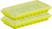 2x stuks Trays met Flessenhals ijsblokjes/ijsklontjes ijsblok staafjes vormpjes 10 vakjes kunststof groen met afsluit deksel