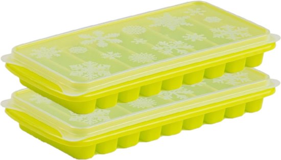 Foto: 2x stuks trays met flessenhals ijsblokjes ijsklontjes ijsblok staafjes vormpjes 10 vakjes kunststof groen met afsluit deksel