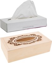 Tissuedoos/tissuebox van hout met sierlijk design 26 x 14 cm naturel gevuld met 100x stuks 2-laags tissue papier