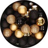 28x stuks kunststof kerstballen goud en zwart mix 3 cm