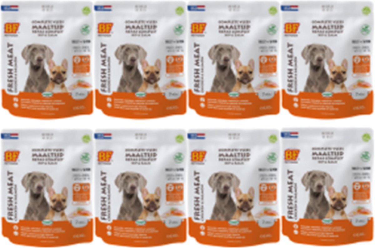 8x Biofood Vleesvoeding Compleet Kip en Zalm - Hondenvoer - 630g