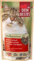 Dein Bestes kattenSnack, Natuur Liefhebbers, Anti-haarbal Knabbelsnack Rijk aan Pre-Alpine Rundvlees, 50 g