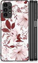 GSM Hoesje Geschikt voor Samsung Galaxy A13 4G Silicone Back Case met Zwarte rand Watercolor Flowers