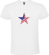 Wit T shirt met print van 'Ster met Amerikaanse Vlag' print Zwart / Rood size XXXL