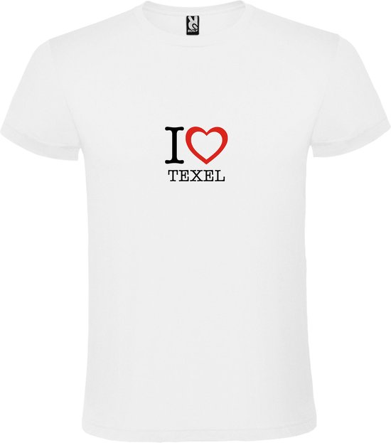 Wit T shirt met print van 'I love Texel' print Zwart / Rood size L