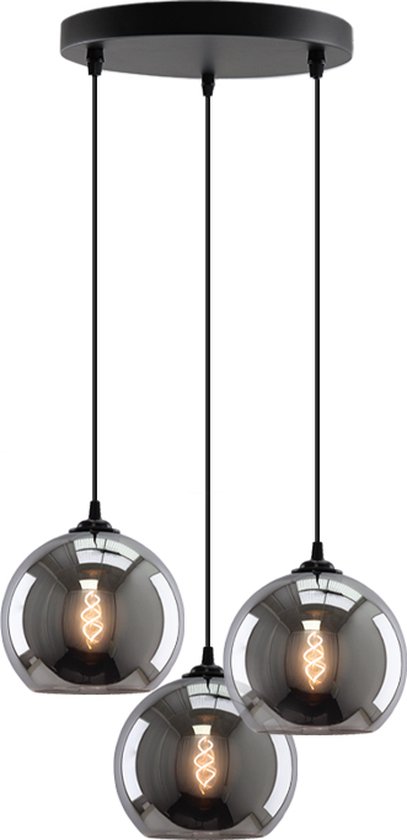 Olucia Giada - Design Hanglamp - 3L - Aluminium/Glas - Grijs;Zwart - Rond - 40 cm