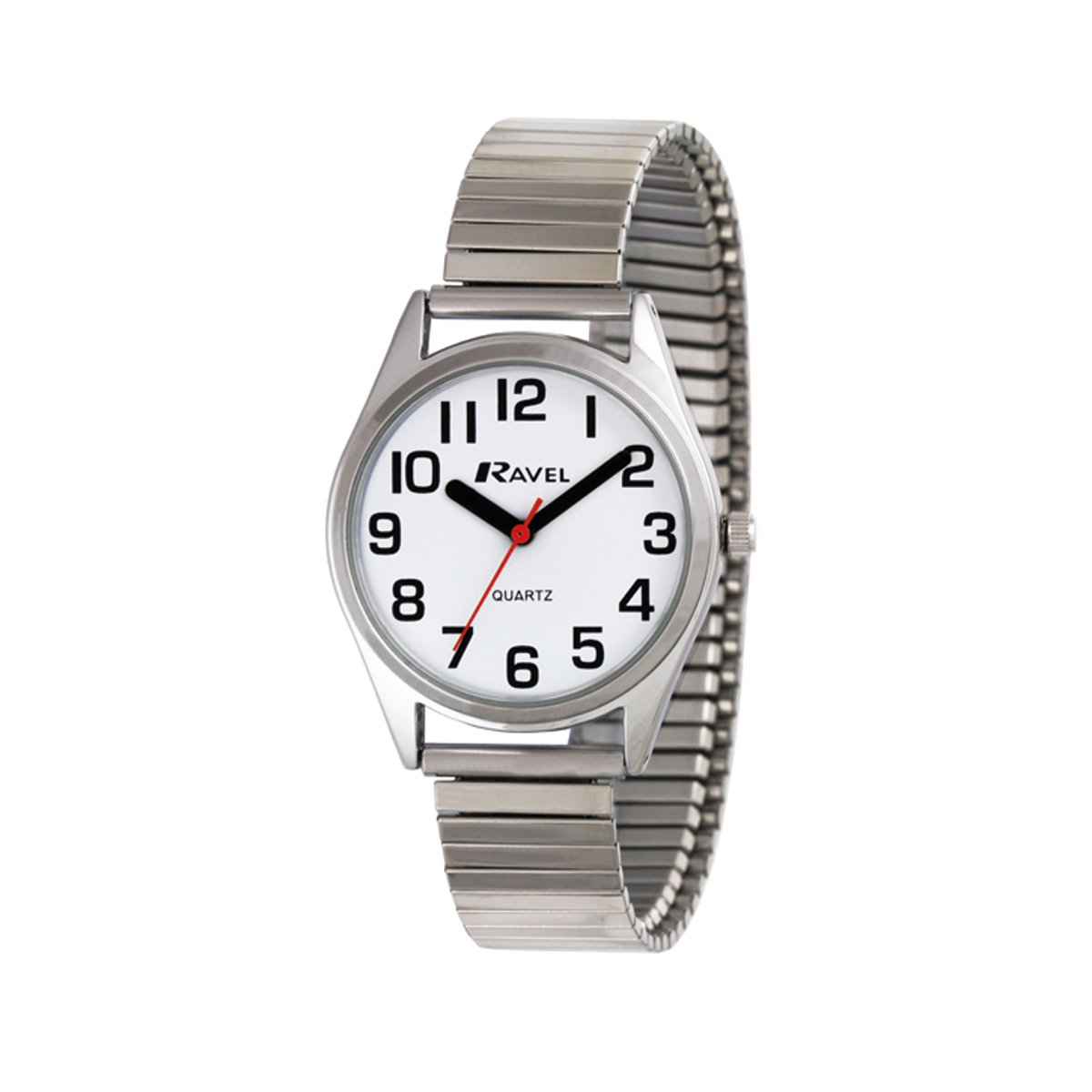 Ravel - dames super gewaagd zicht hulp roestvrij staal expander armband horloge met grote getallen en handen (27mm horlogekast) - Analoge Kwarts - R0225.01.2 - zilverkleurig / witte wijzerplaat