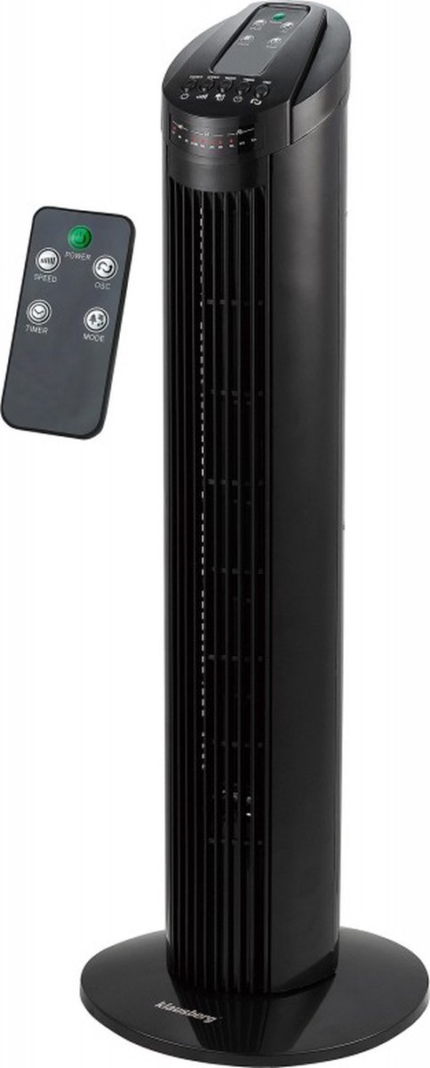 Torenventilator – zwart 96cm – Klausberg ventilator met afstandsbediening staand - timer – stil en zuinig 54Db/50-100W– Modern design Tower fan
