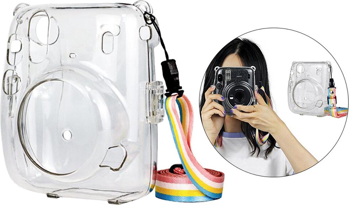 Beschermende Cameratas Case geschikt voor Fujifilm Instax Mini 11 – Hoesje met Draagriem – Transparant