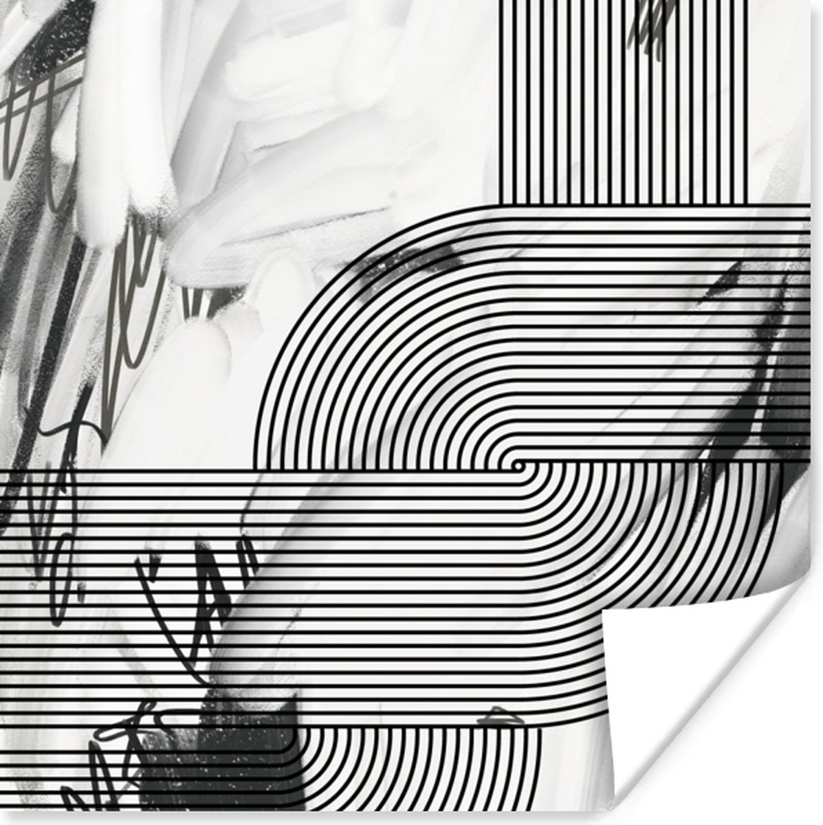 Poster Abstract - Strepen - Zwart - Wit - 75x75 cm