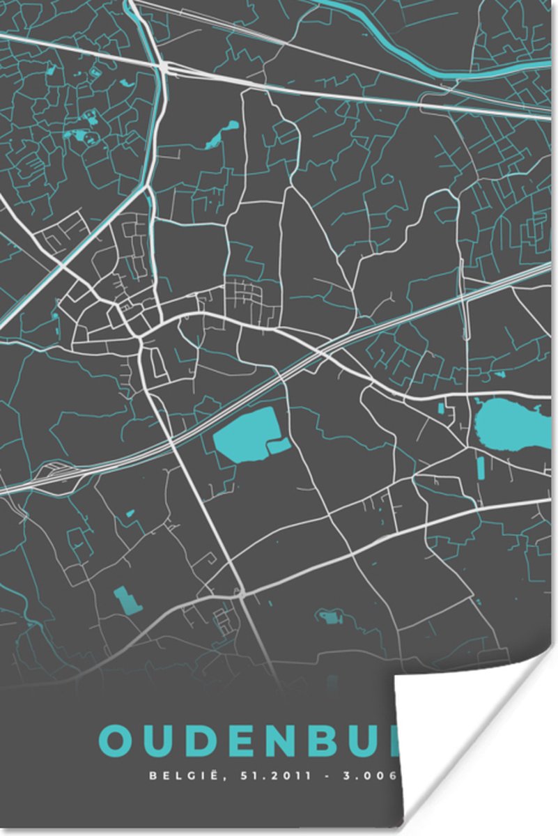 Poster Stadskaart – Grijs - Kaart – Oudenburg – België – Plattegrond ...