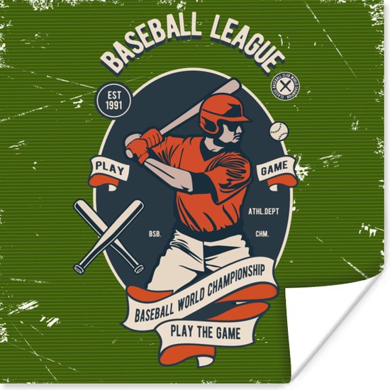 Poster Mancave - Baseball - Sport - Vintage - 30x30 cm - Vaderdag cadeau - Geschenk - Cadeautje voor hem - Tip - Mannen