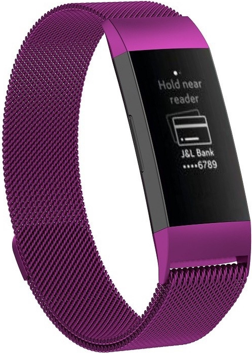 Milanees bandje - geschikt voor Fitbit Charge 3 / Charge 4 - maat M/L - paars