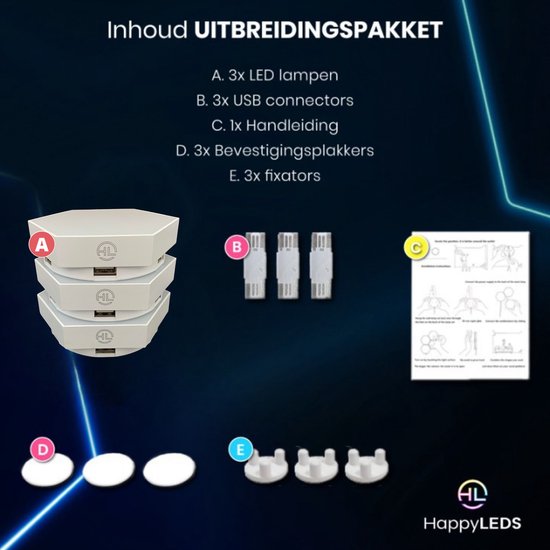 HappyLEDS® Hexagon LED Lights App & Ultimate Uitbreidingspakket RGB