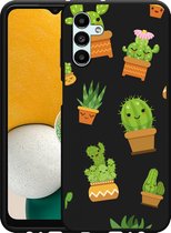 Hoesje Zwart Geschikt voor Galaxy A13 5G Happy Cactus