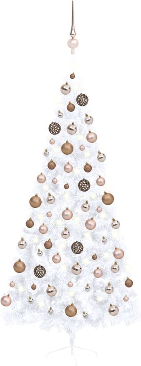 VidaLife Kunstkerstboom half met LED's en kerstballen 210 cm wit